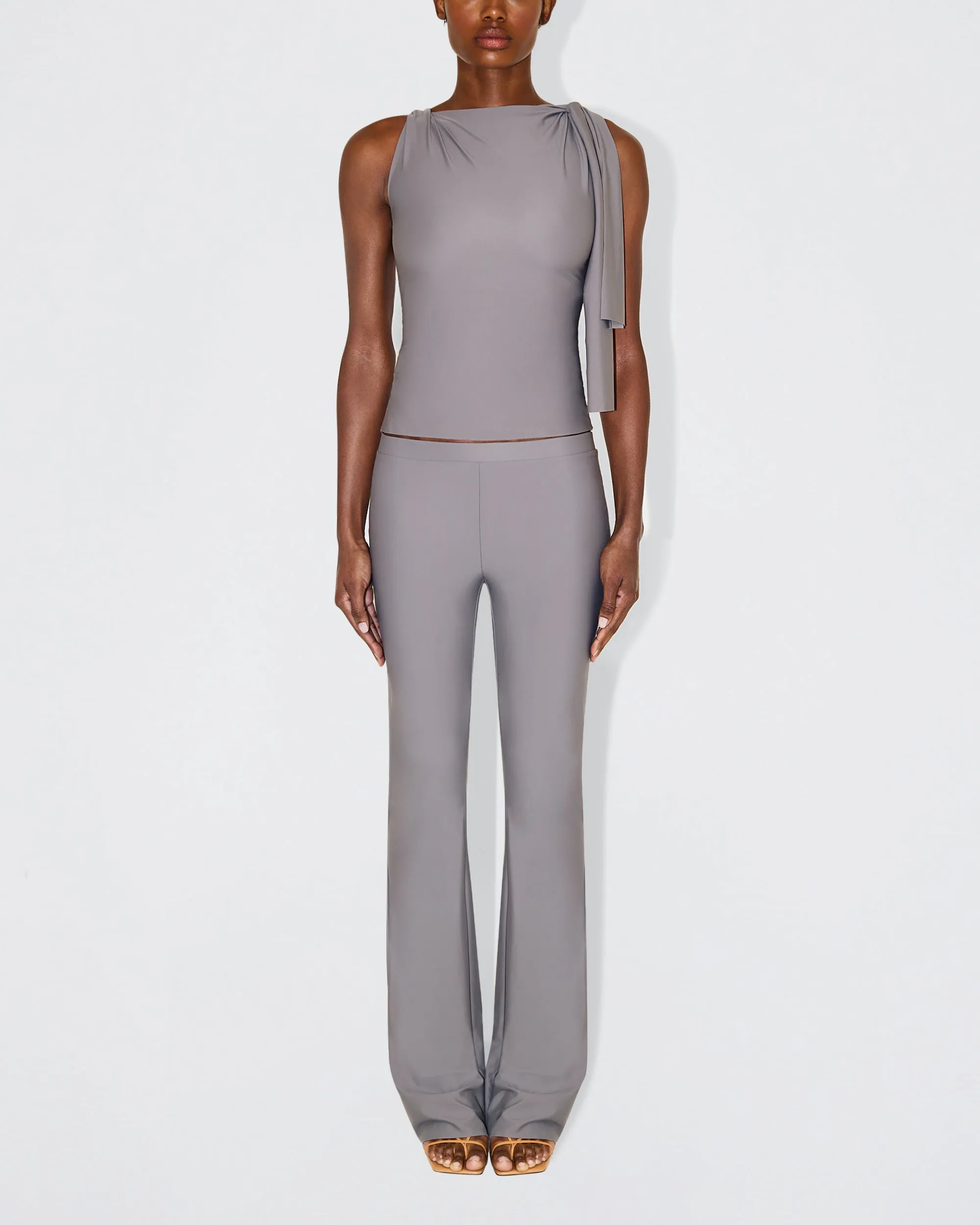 Sleek Stretch Knotted Top | Steel Grey