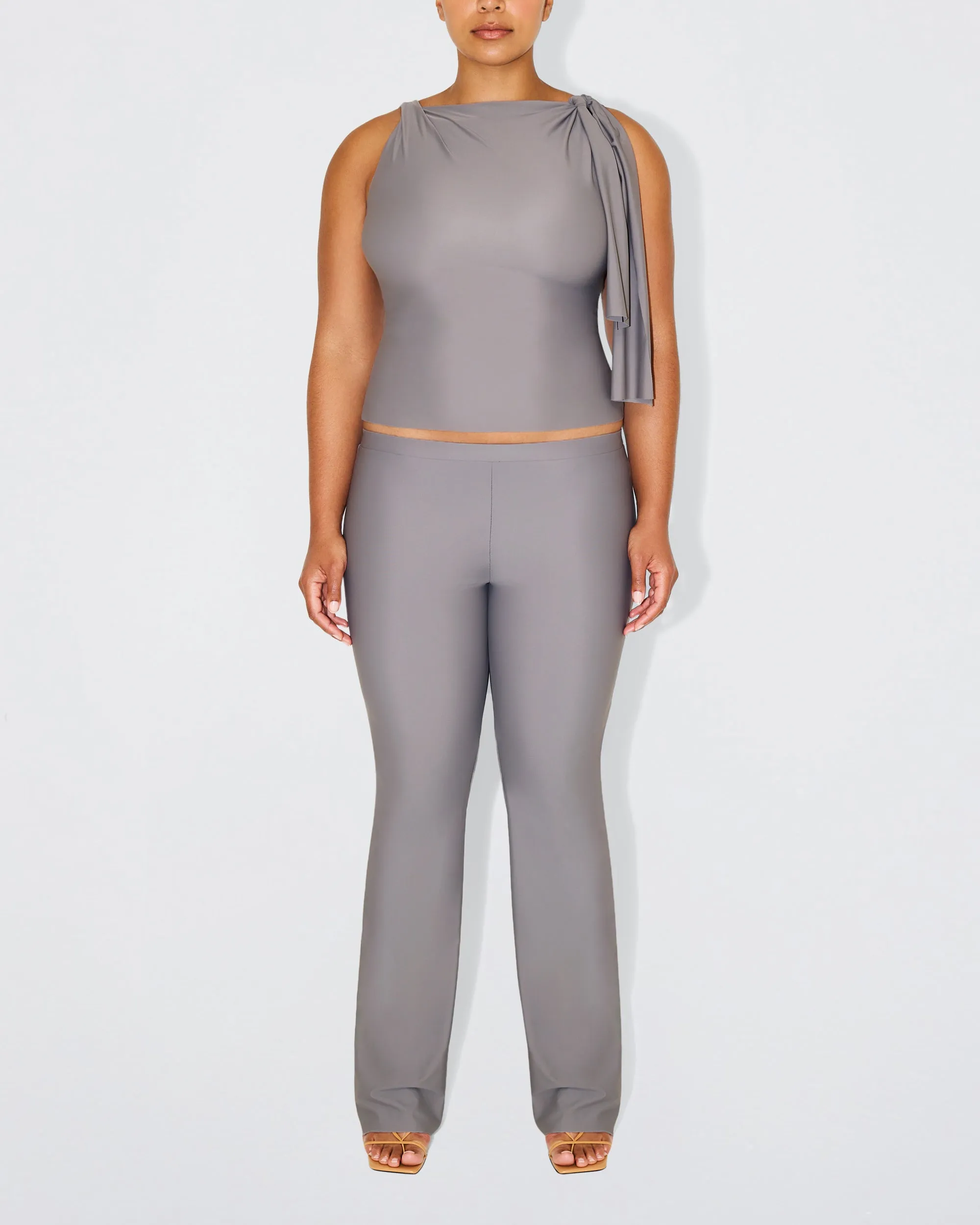 Sleek Stretch Knotted Top | Steel Grey