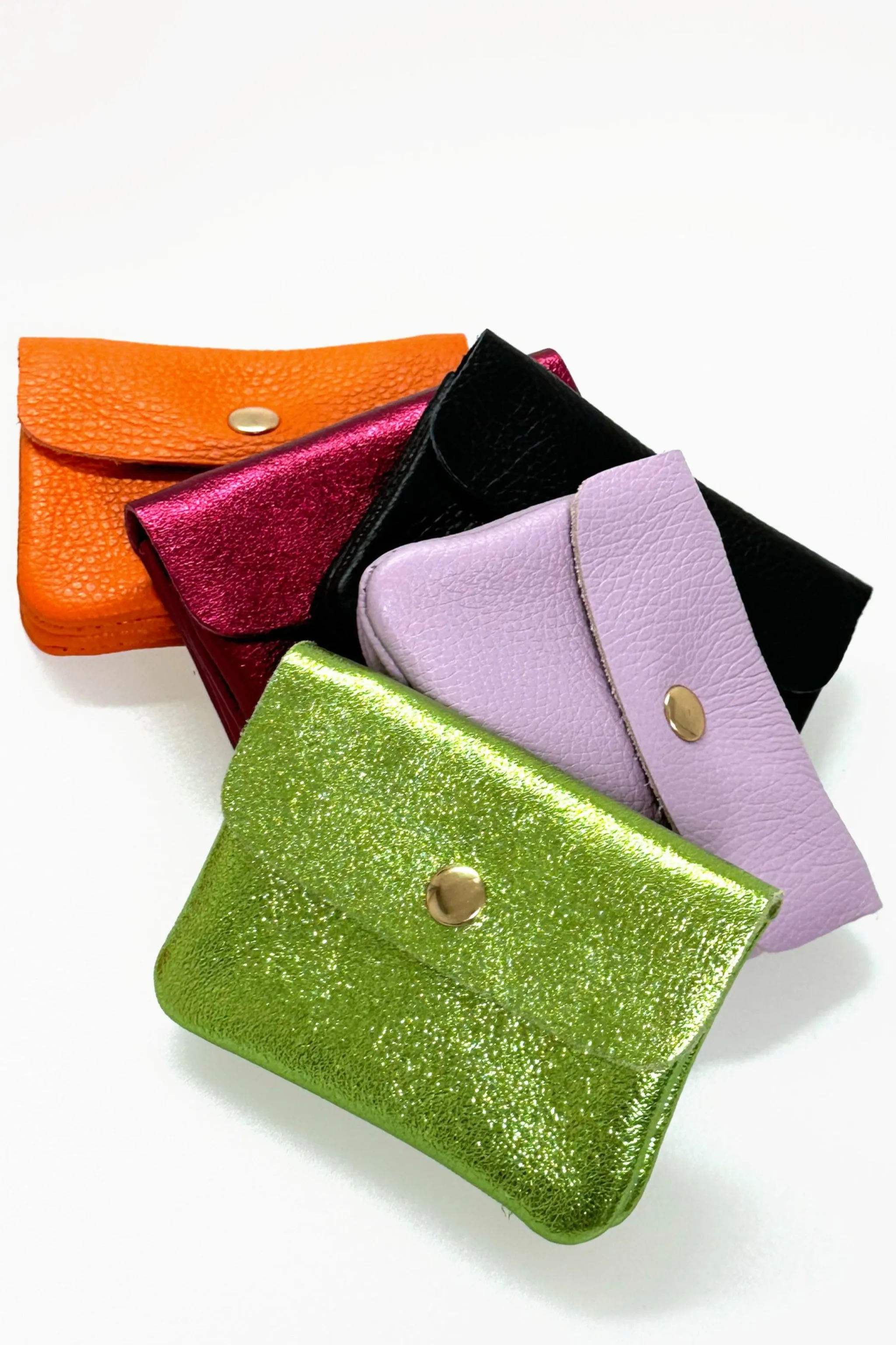 Small Italian Leather Coin Purse with Button Fastening and Internal Zip in Orange