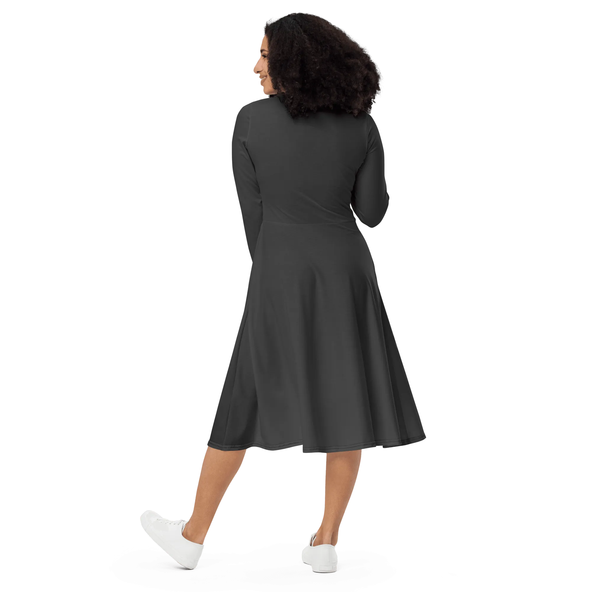 'Solid Grey' Long Sleeve Midi Dress