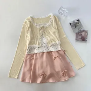 Sunny Spring Sakura Viewing    Cardigan Top and Skirt  Set Mermaidcore Kawaii Academia Y2K Cottagecore Coquette Fairycore Dollette Princesscore Bottoms
