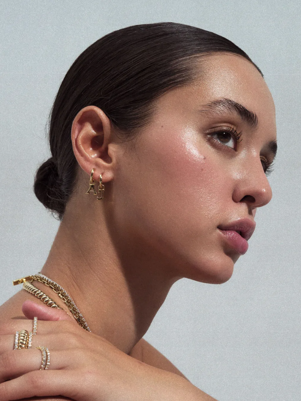 The Plain Metal Hoops with Initial Charms [Vintage]