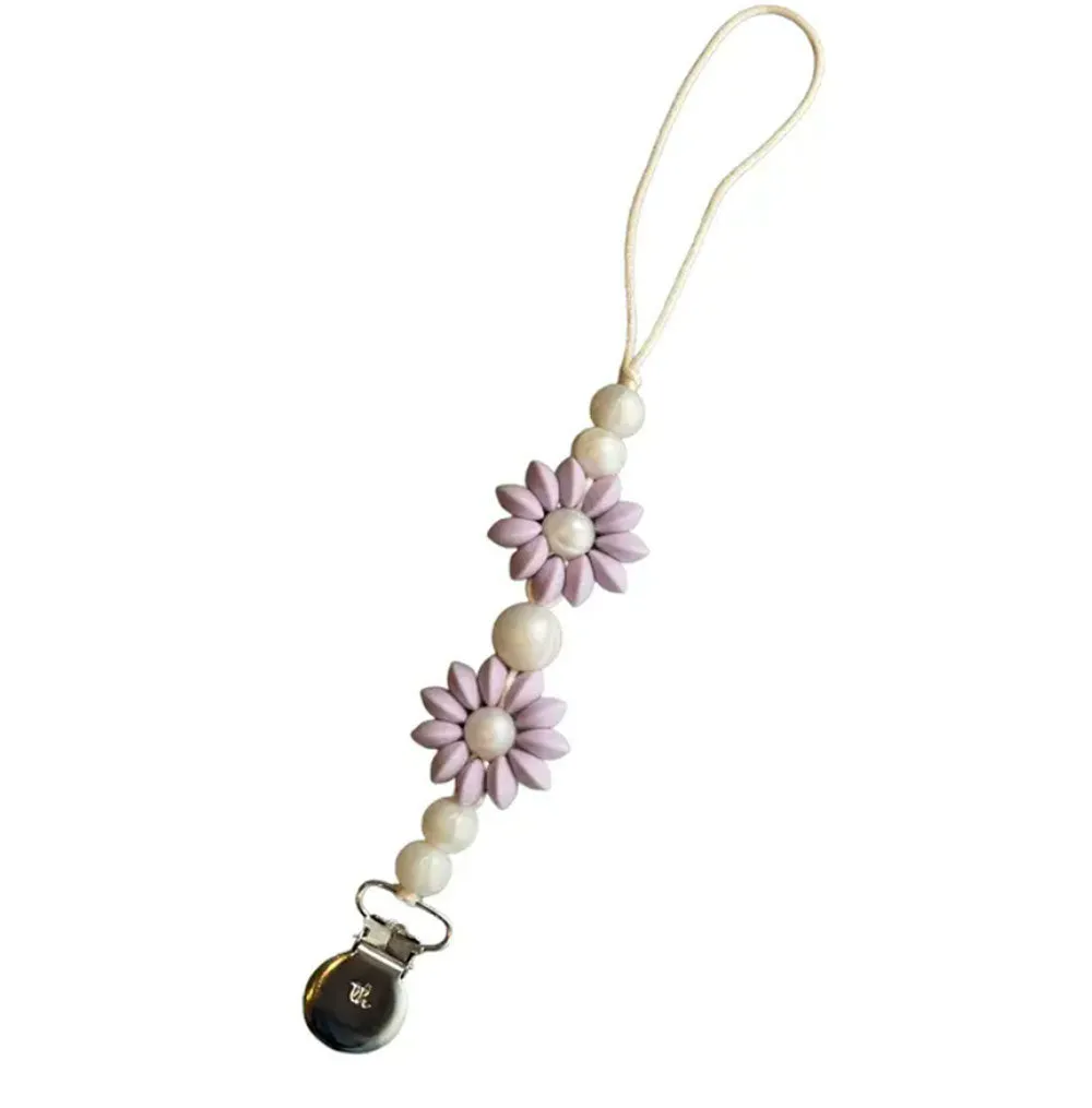 Three Hearts Petite Ila Pacifier & Toy Clip - Lavender Fog