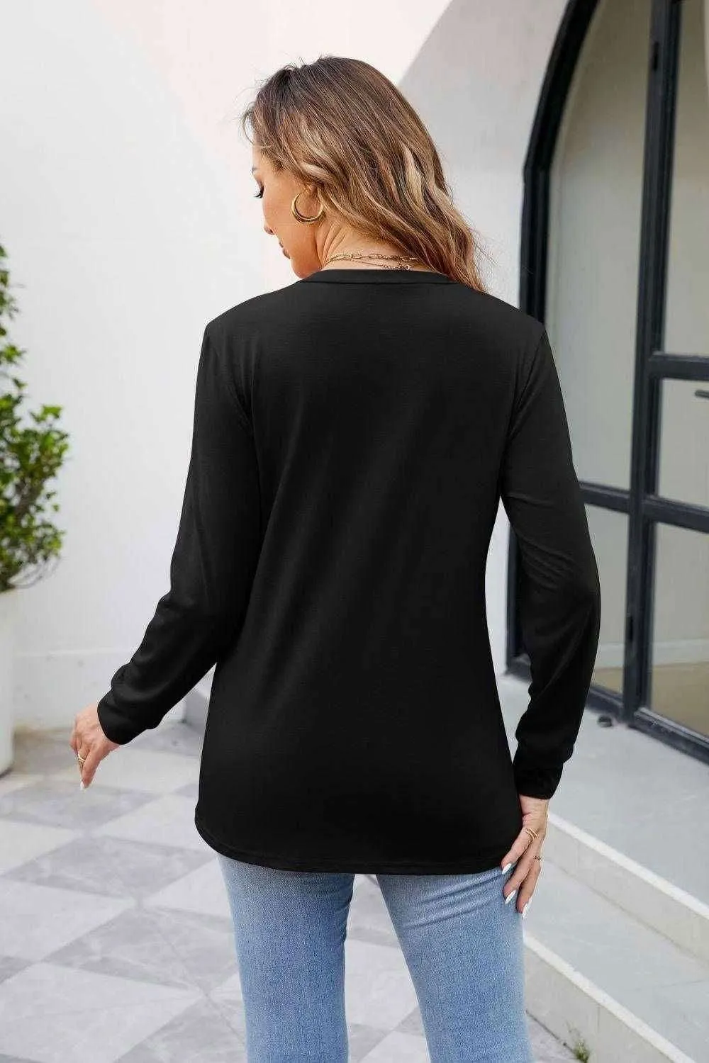 V Neck Ruched Long Sleeve Blouse - Casual & Stylish Wear