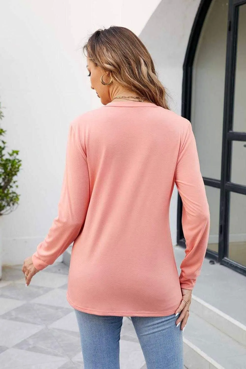 V Neck Ruched Long Sleeve Blouse - Casual & Stylish Wear