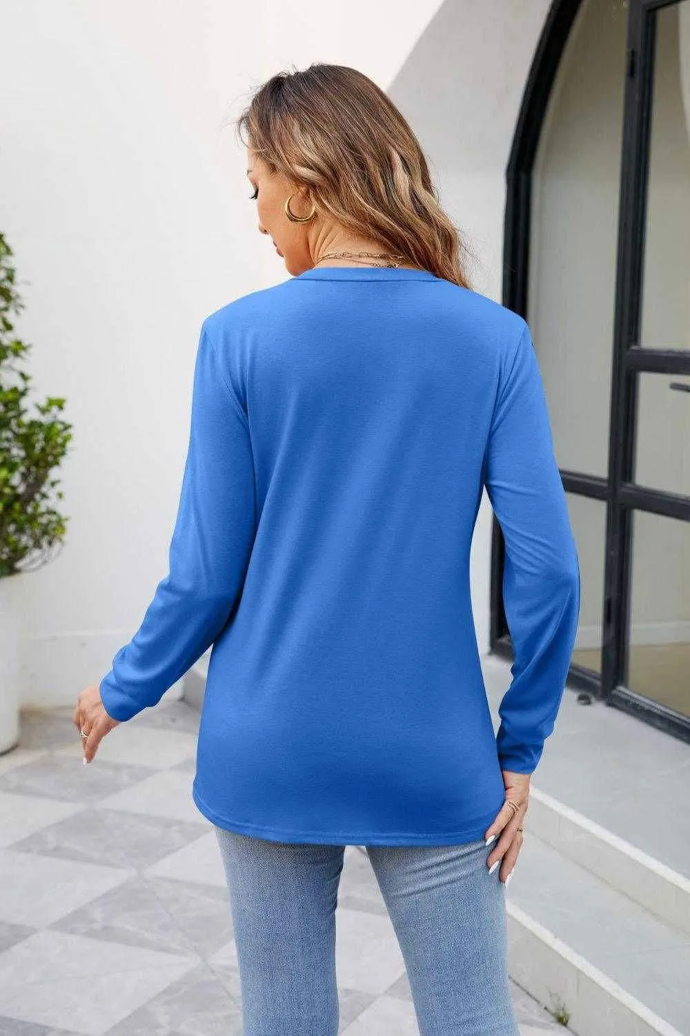 V Neck Ruched Long Sleeve Blouse - Casual & Stylish Wear