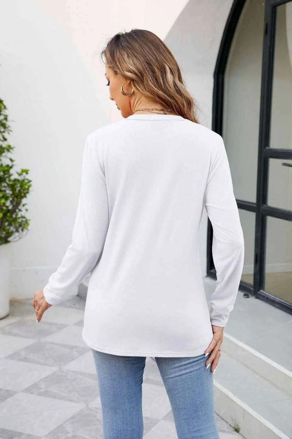 V Neck Ruched Long Sleeve Blouse - Casual & Stylish Wear