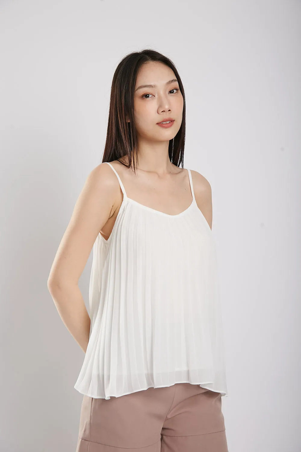 Valeria Pleat Top in White