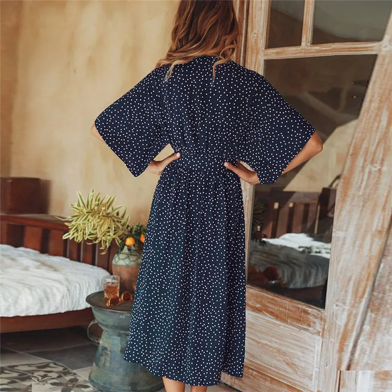 VenusFox summer casual Short Sleeve V Neck Wrap Boho Dress