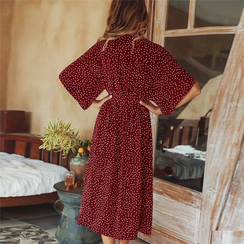 VenusFox summer casual Short Sleeve V Neck Wrap Boho Dress