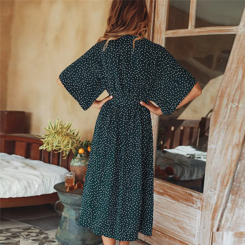 VenusFox summer casual Short Sleeve V Neck Wrap Boho Dress