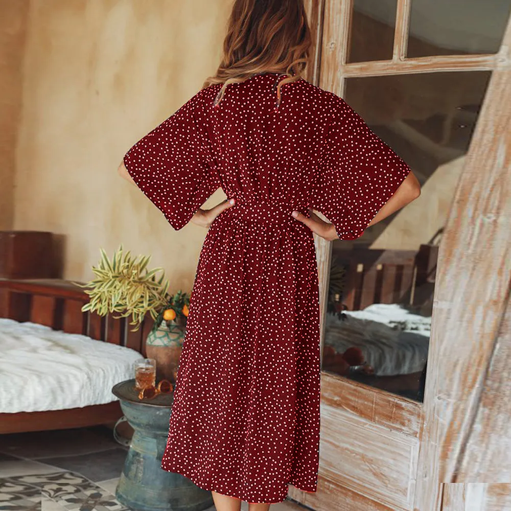 VenusFox summer casual Short Sleeve V Neck Wrap Boho Dress