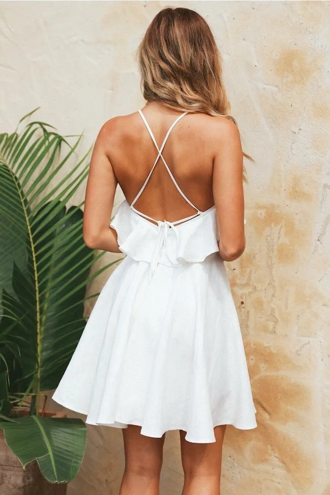 VenusFox Summer Straps Beach Chiffon Lace Up Ruffles Mini Dress