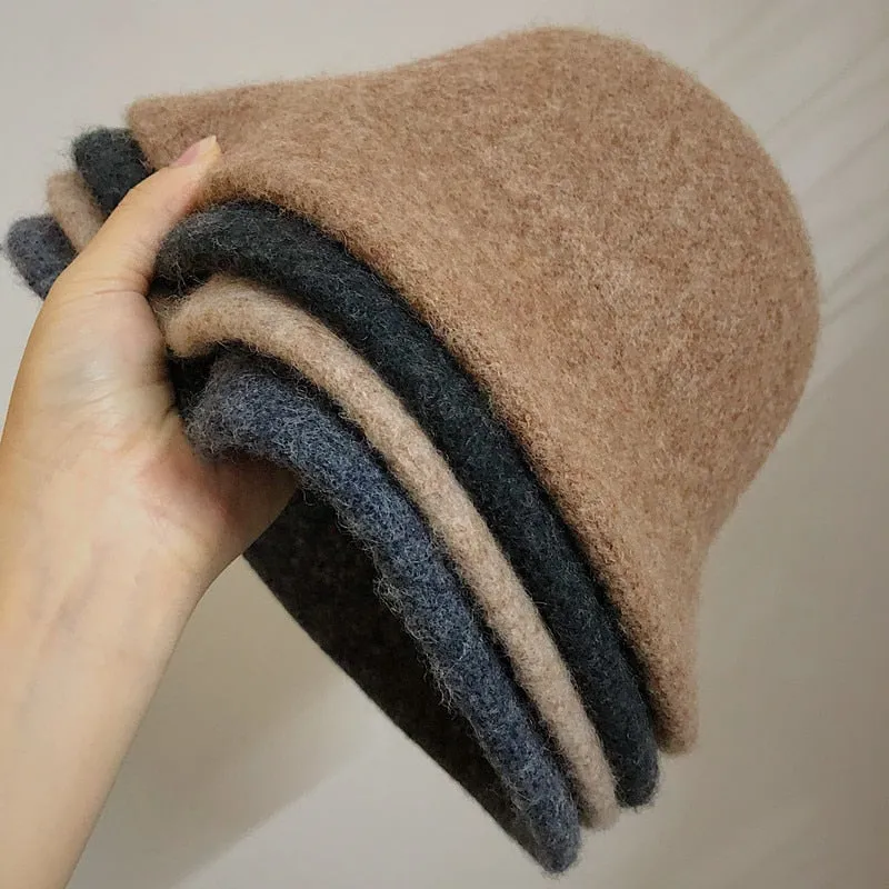 Versatile Spring Foldable Bucket Hats crafted from Wool Blend