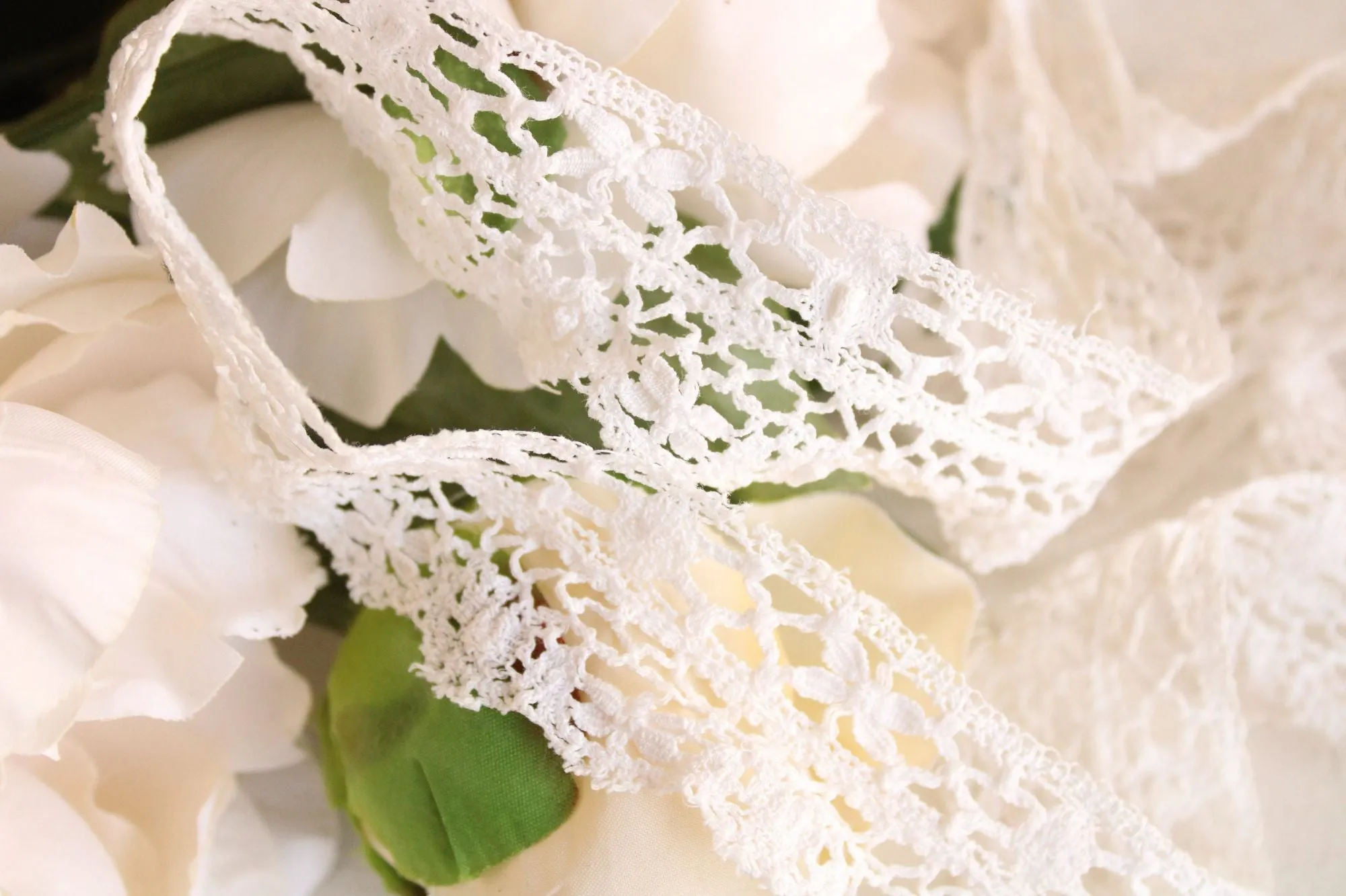 Vintage 1910s 1920s White Crochet Lace Trim, 65" Long, 1.5" Wide