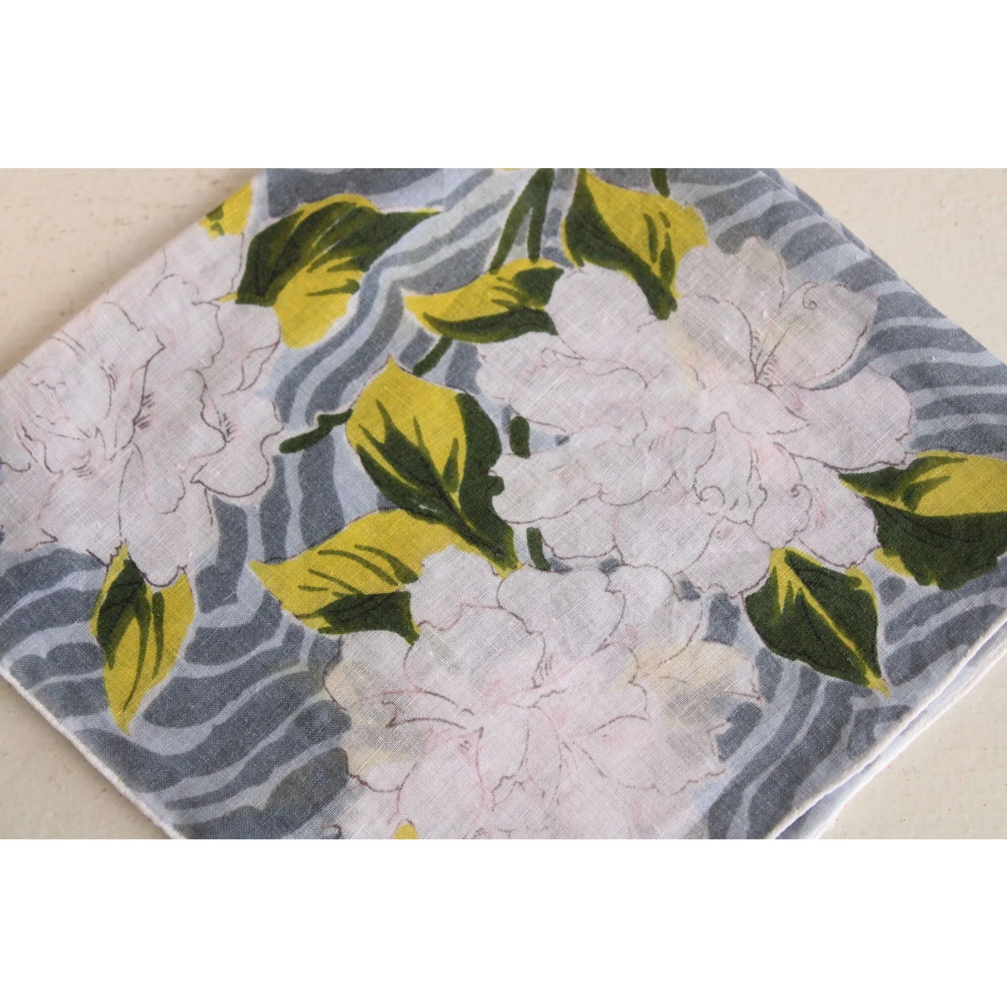 Vintage 1950s 1960s  Zebra Print and White Floral Handkerchief