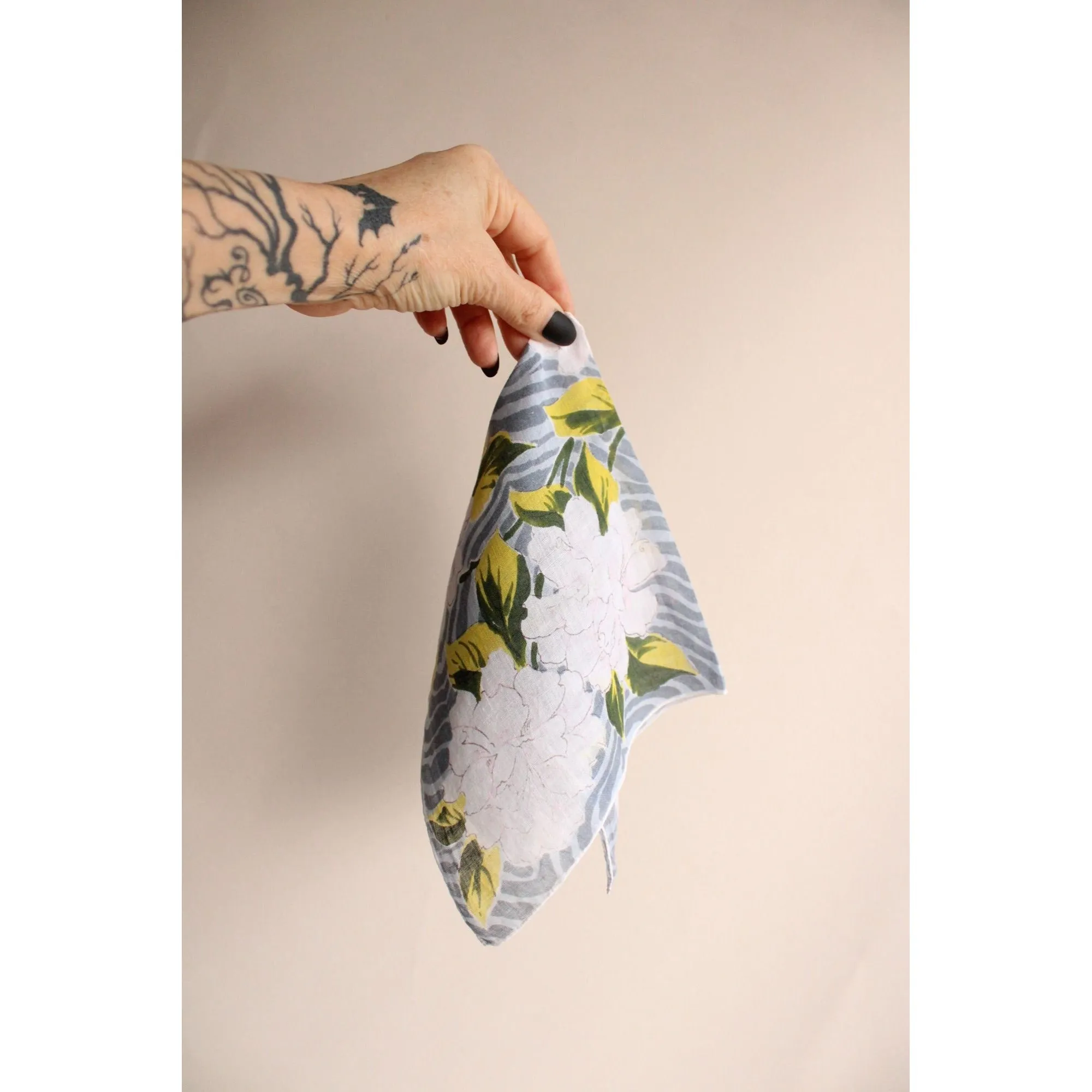 Vintage 1950s 1960s  Zebra Print and White Floral Handkerchief
