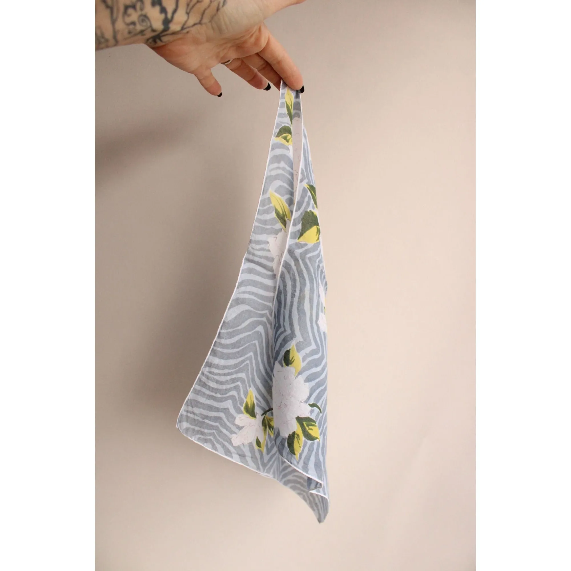 Vintage 1950s 1960s  Zebra Print and White Floral Handkerchief