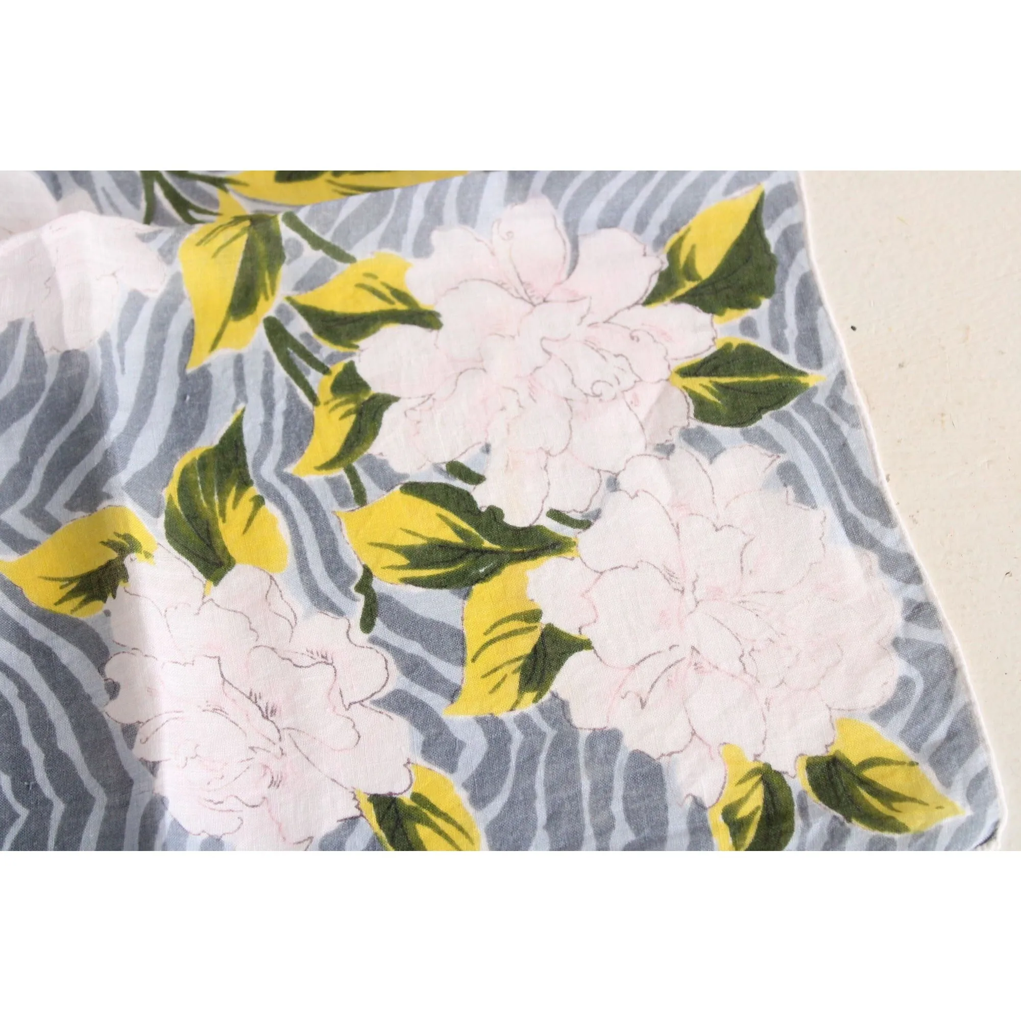 Vintage 1950s 1960s  Zebra Print and White Floral Handkerchief