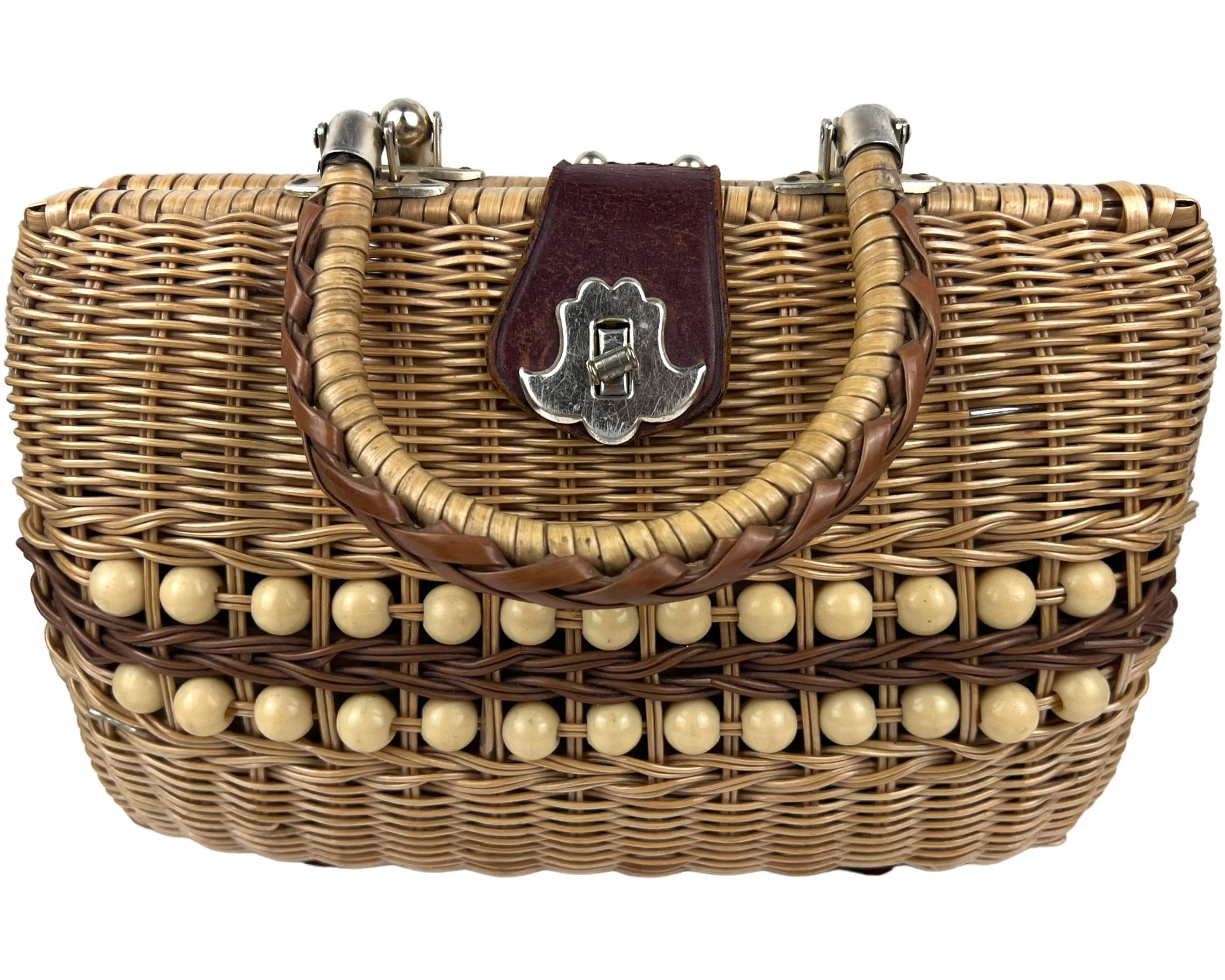 Vintage 1960s Wicker Handbag Purse Stein Novelty Import Hong Kong