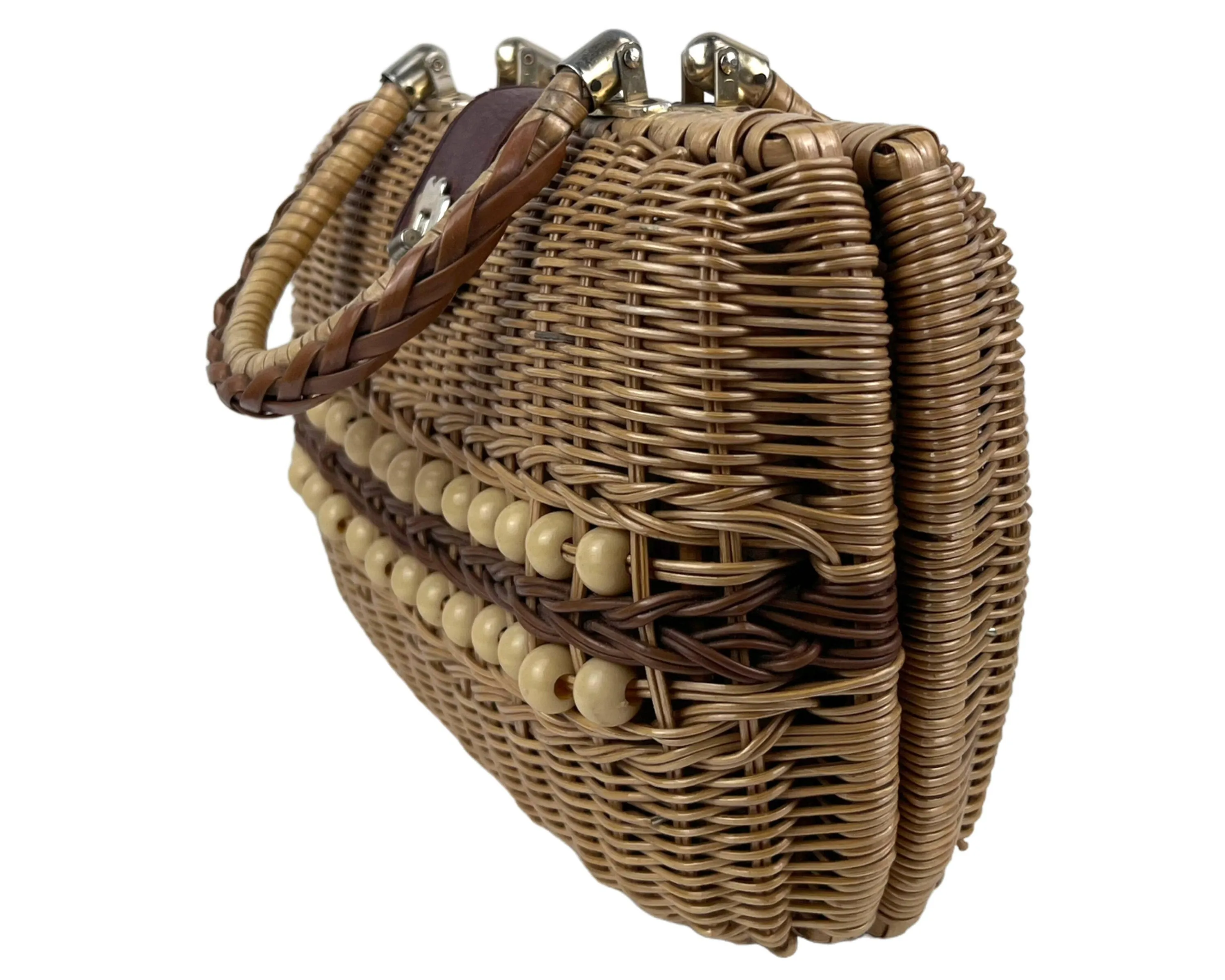 Vintage 1960s Wicker Handbag Purse Stein Novelty Import Hong Kong