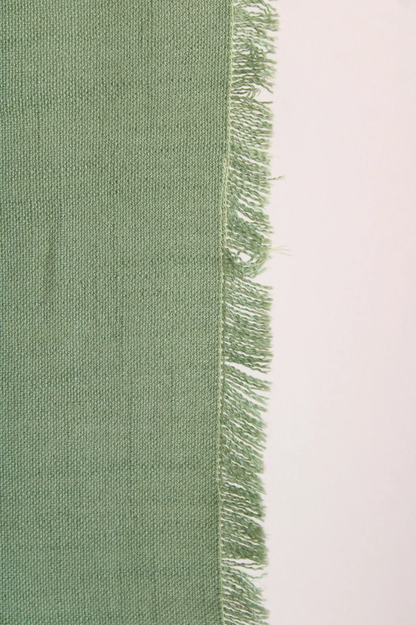 Vintage 1970s 1980s Sage Green with Fringe Trim Tablecloth