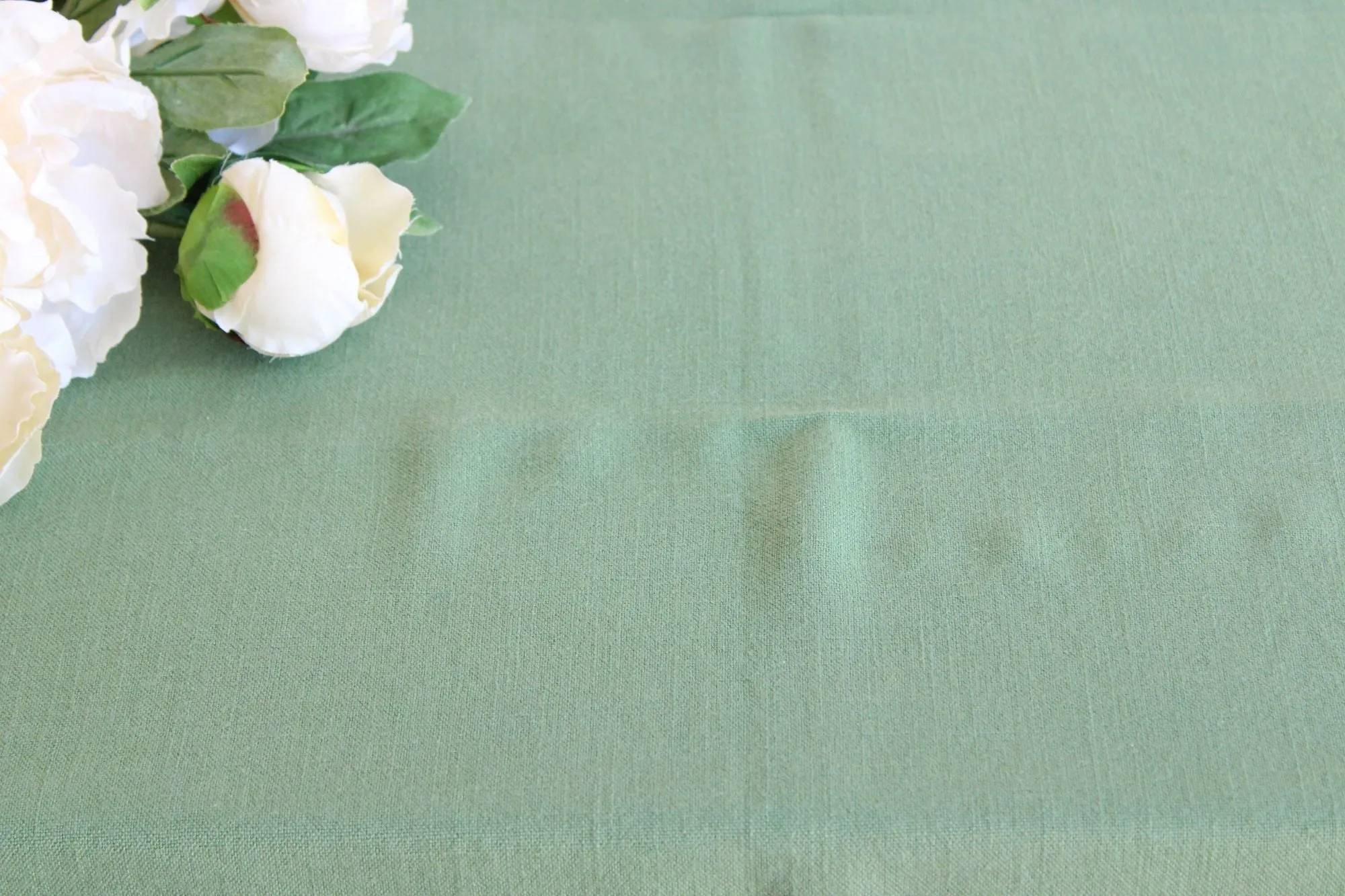 Vintage 1970s 1980s Sage Green with Fringe Trim Tablecloth