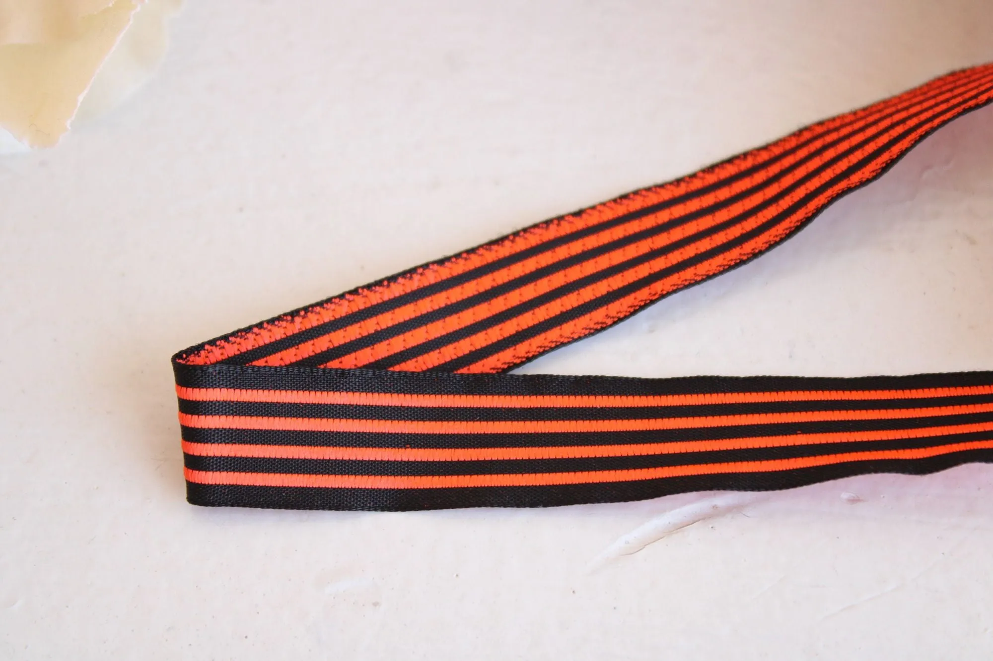 Vintage 1970s Ribbon Trim, Orange and Black Stripe 5/8", 3 Yards