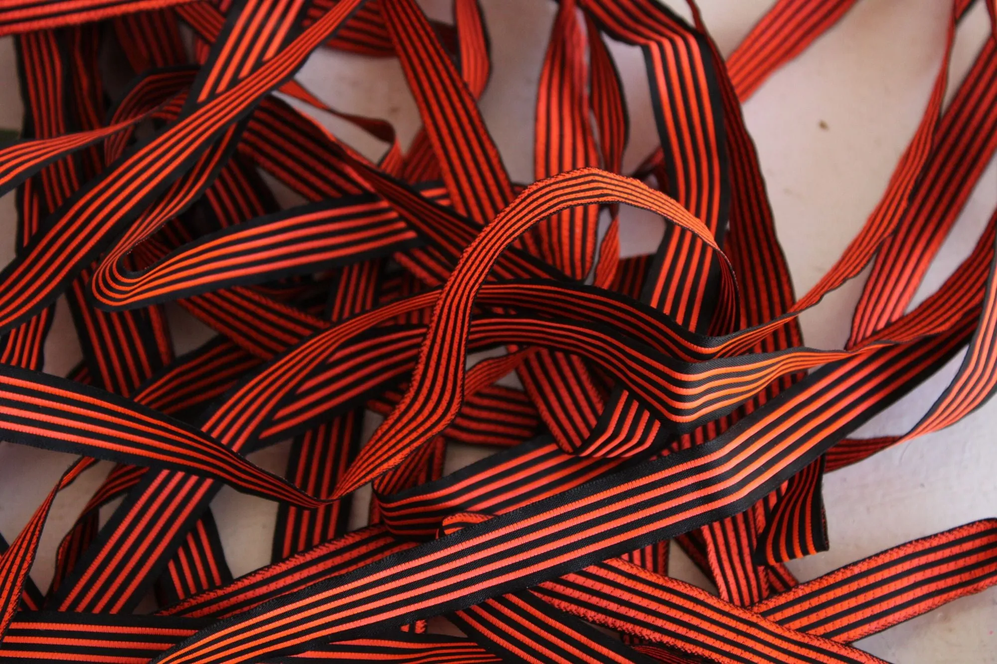 Vintage 1970s Ribbon Trim, Orange and Black Stripe 5/8", 3 Yards