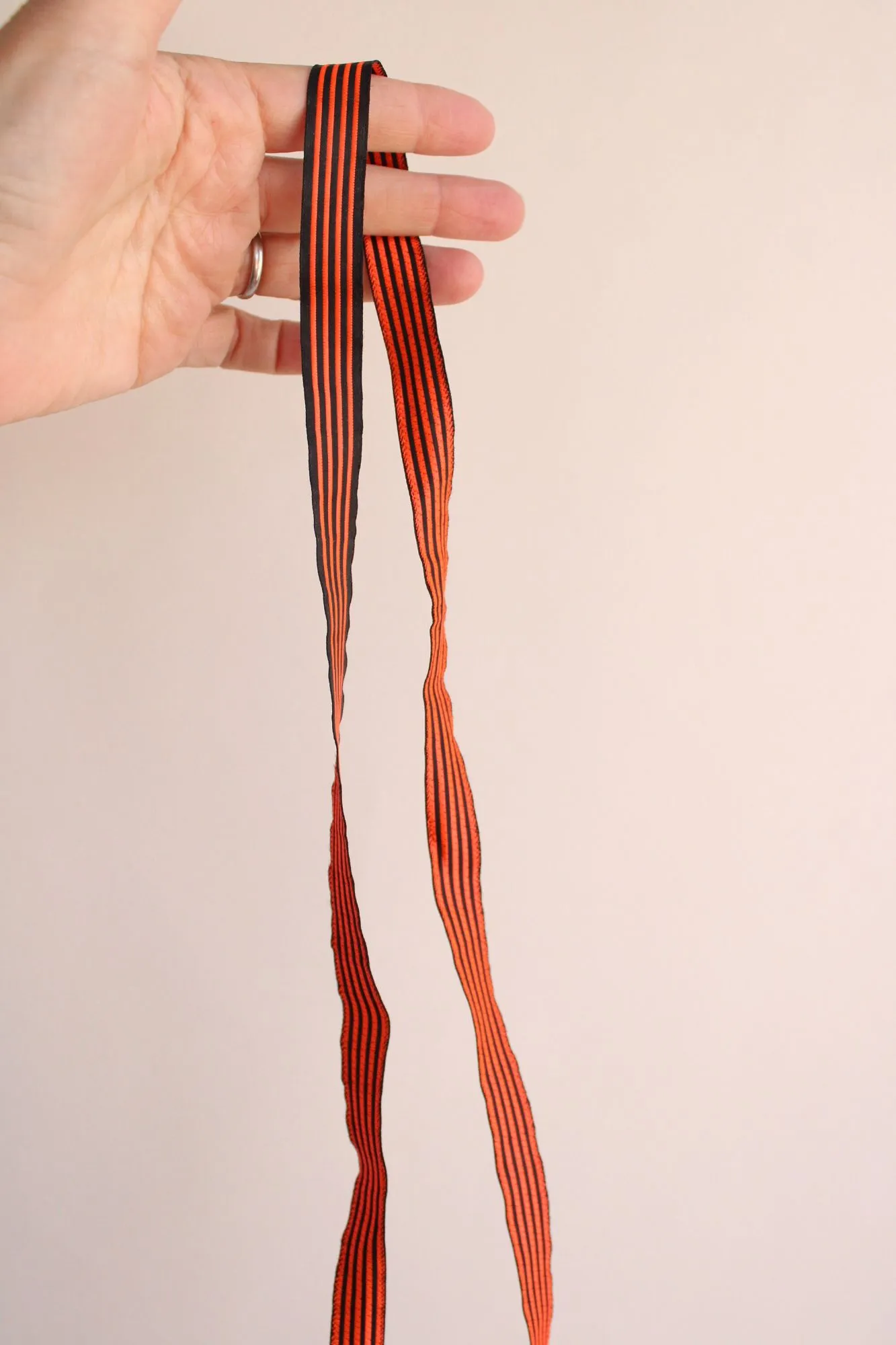 Vintage 1970s Ribbon Trim, Orange and Black Stripe 5/8", 3 Yards