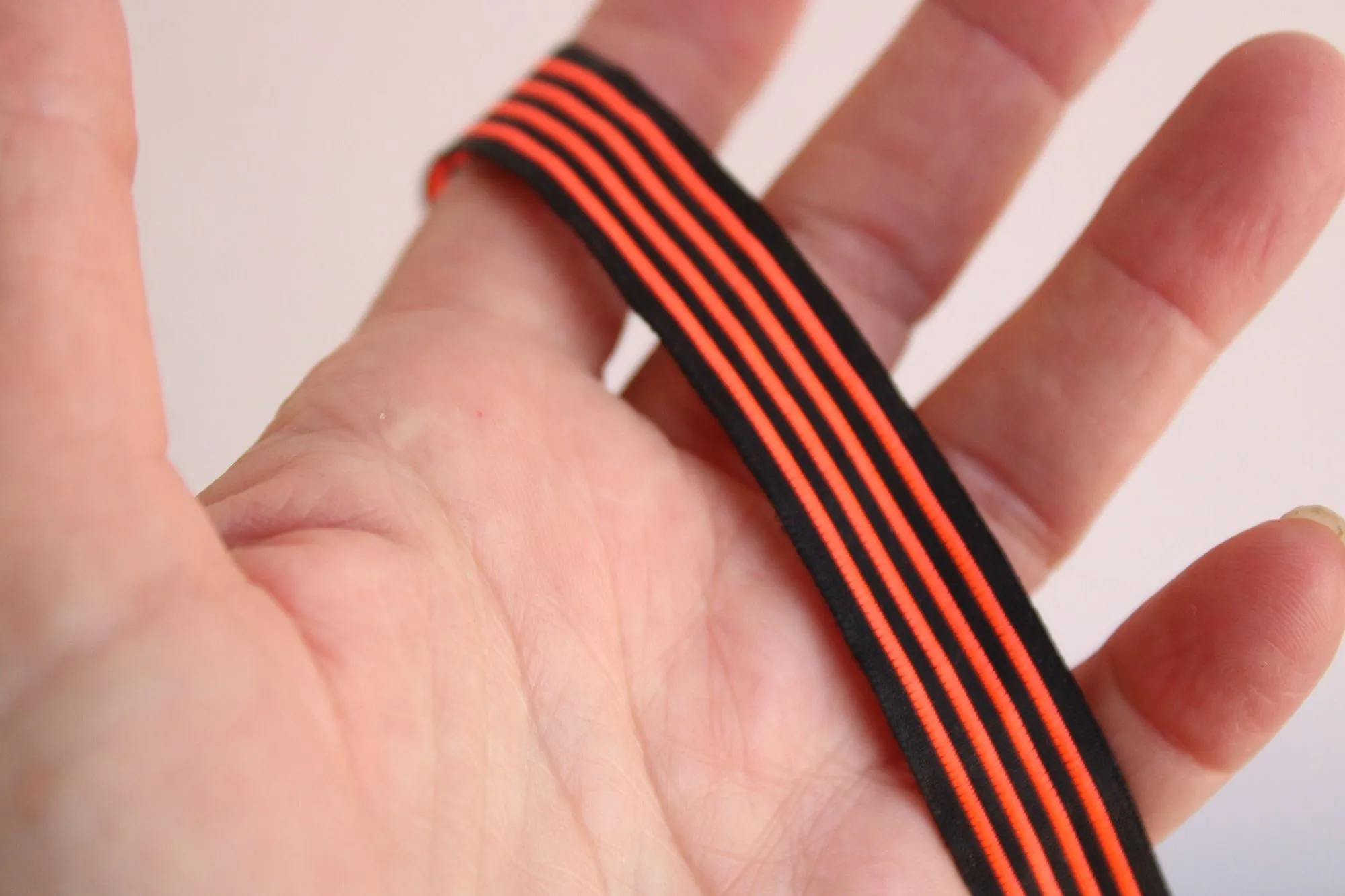 Vintage 1970s Ribbon Trim, Orange and Black Stripe 5/8", 3 Yards