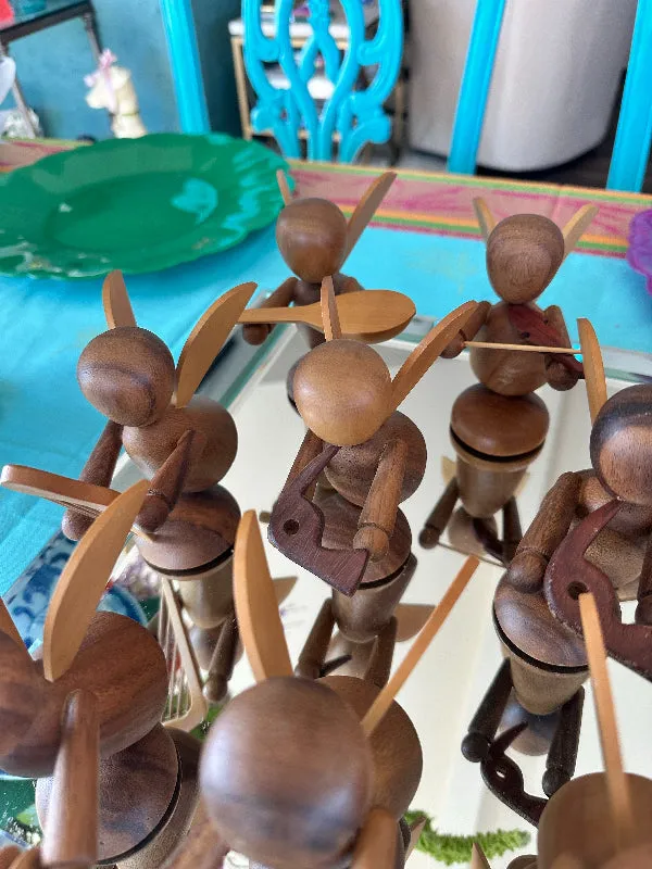 Vintage Angel Band Figurine Set, Teak Wood, Mid Century Modern