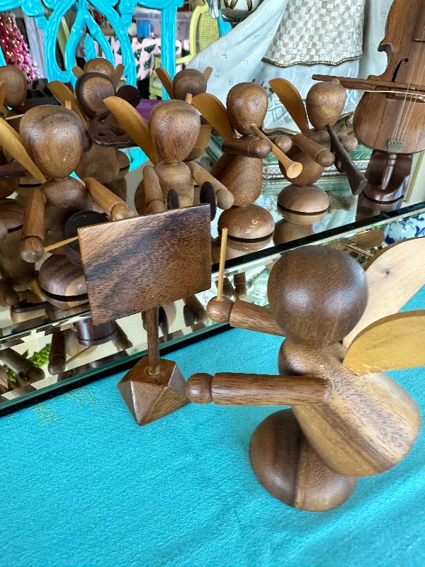 Vintage Angel Band Figurine Set, Teak Wood, Mid Century Modern
