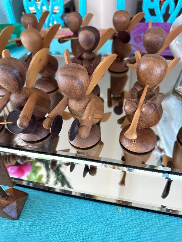 Vintage Angel Band Figurine Set, Teak Wood, Mid Century Modern