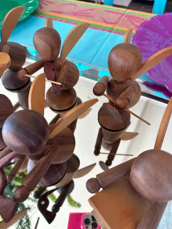 Vintage Angel Band Figurine Set, Teak Wood, Mid Century Modern