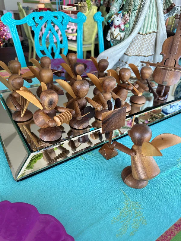 Vintage Angel Band Figurine Set, Teak Wood, Mid Century Modern