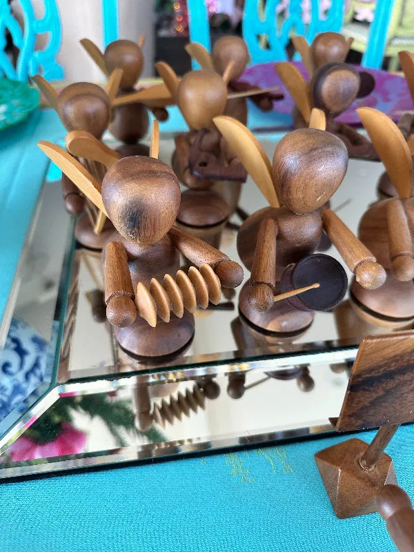 Vintage Angel Band Figurine Set, Teak Wood, Mid Century Modern