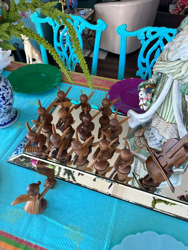 Vintage Angel Band Figurine Set, Teak Wood, Mid Century Modern