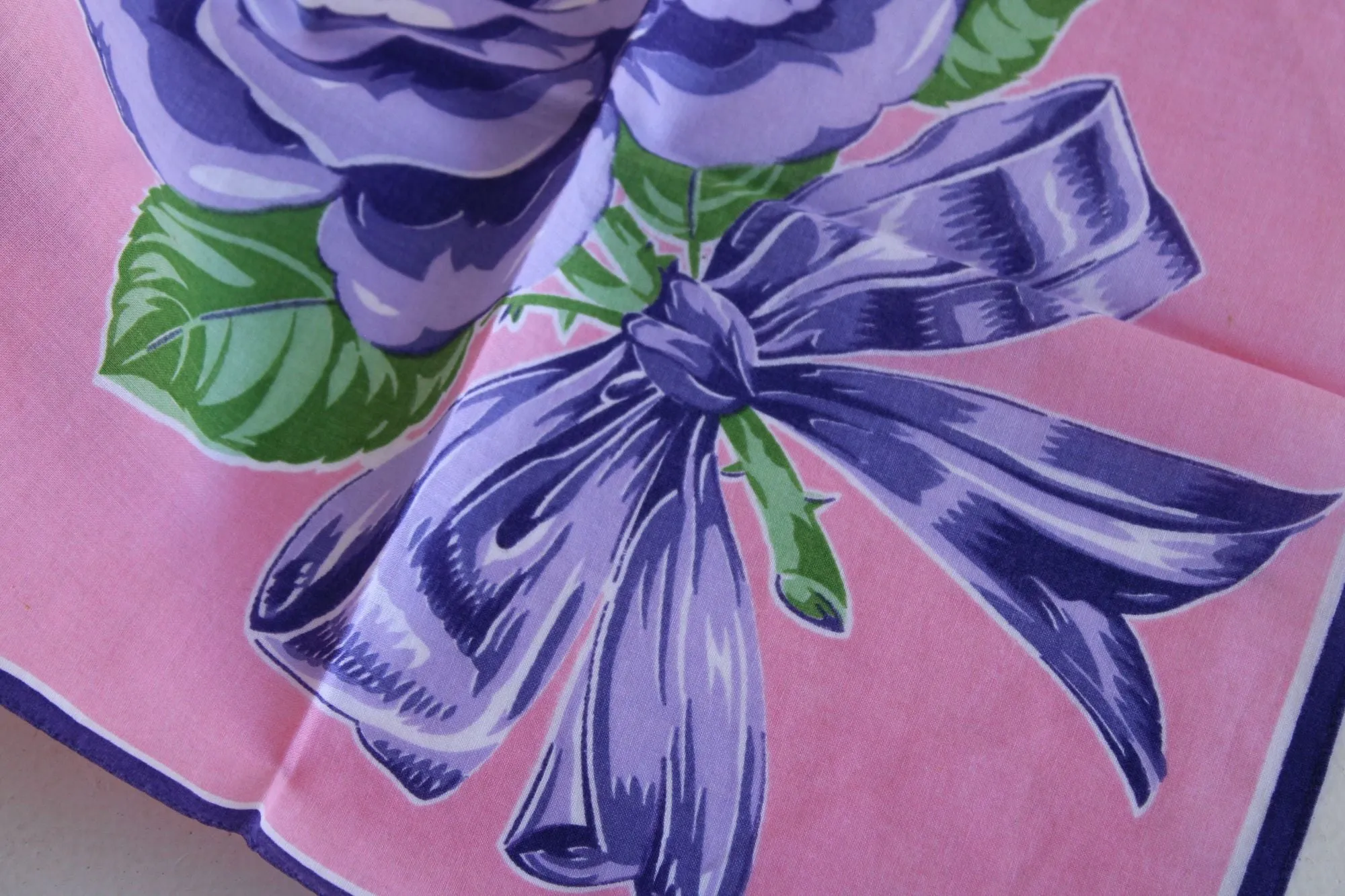 Vintage Cotton Purple Rose Floral Print Hankie