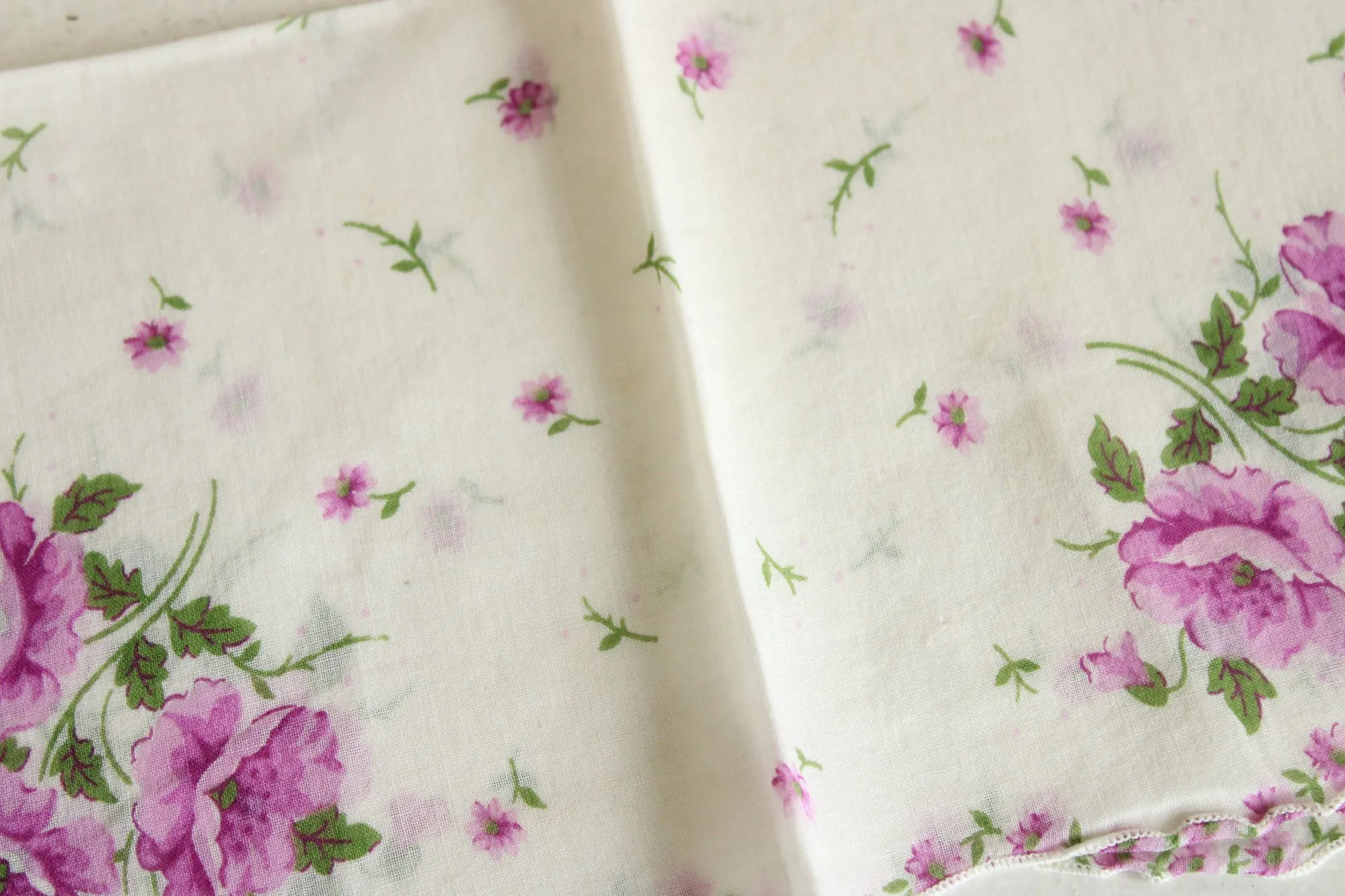 Vintage Cotton Purple Rose Print Hankie