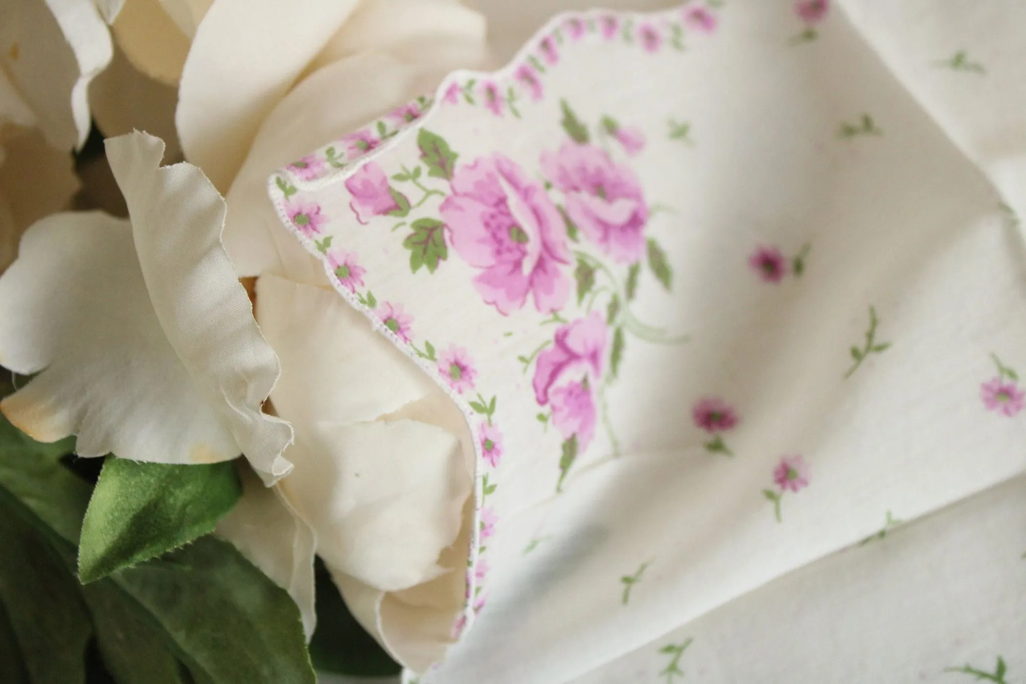 Vintage Cotton Purple Rose Print Hankie
