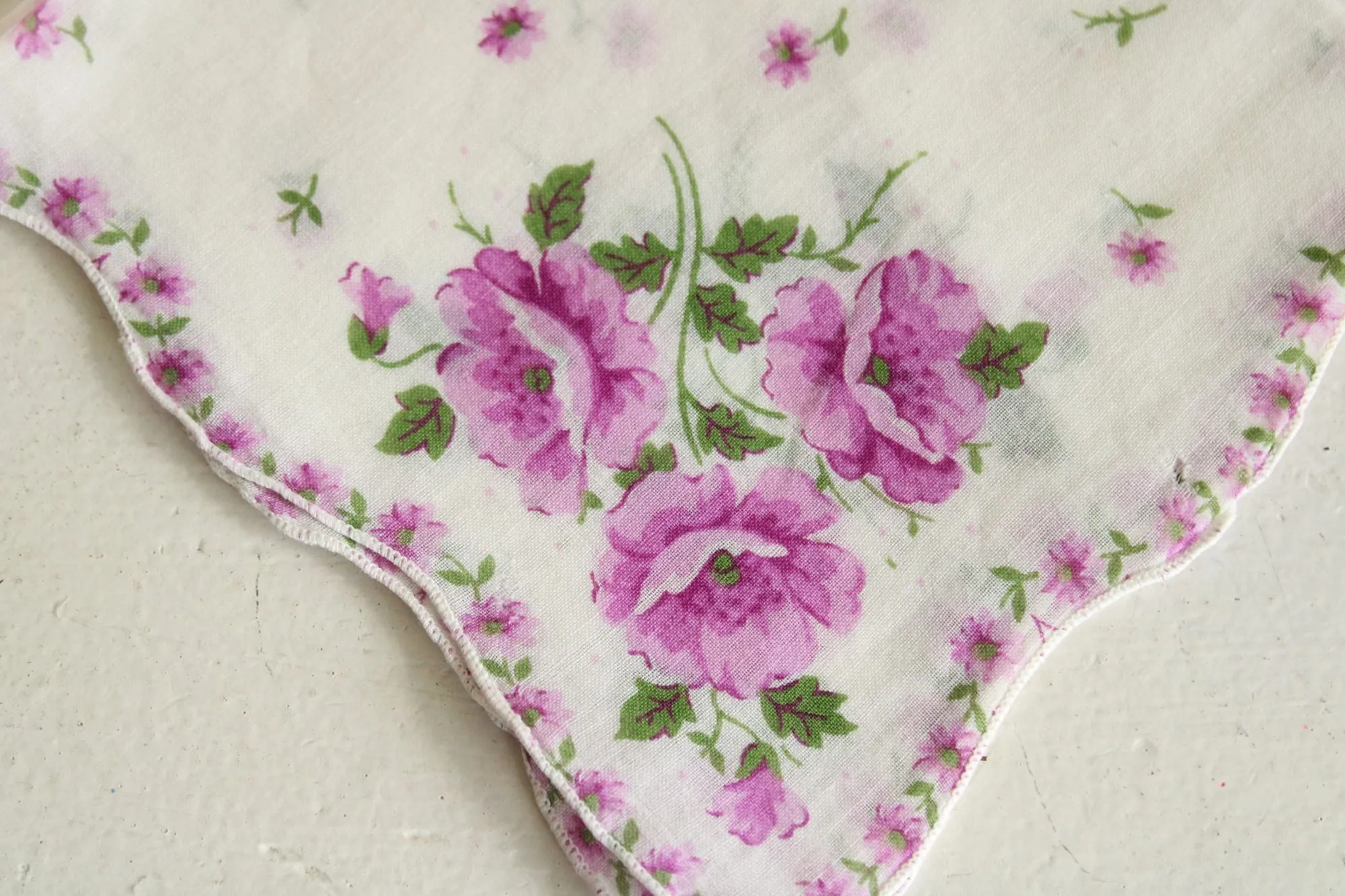 Vintage Cotton Purple Rose Print Hankie