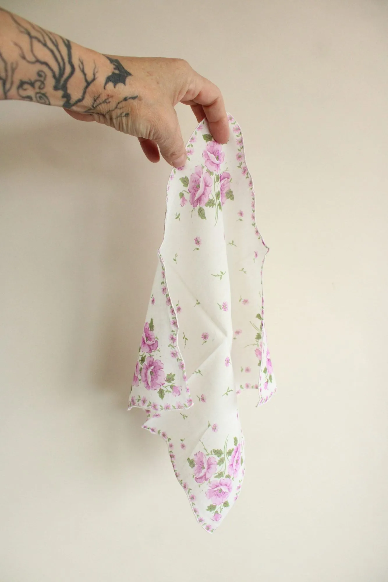 Vintage Cotton Purple Rose Print Hankie