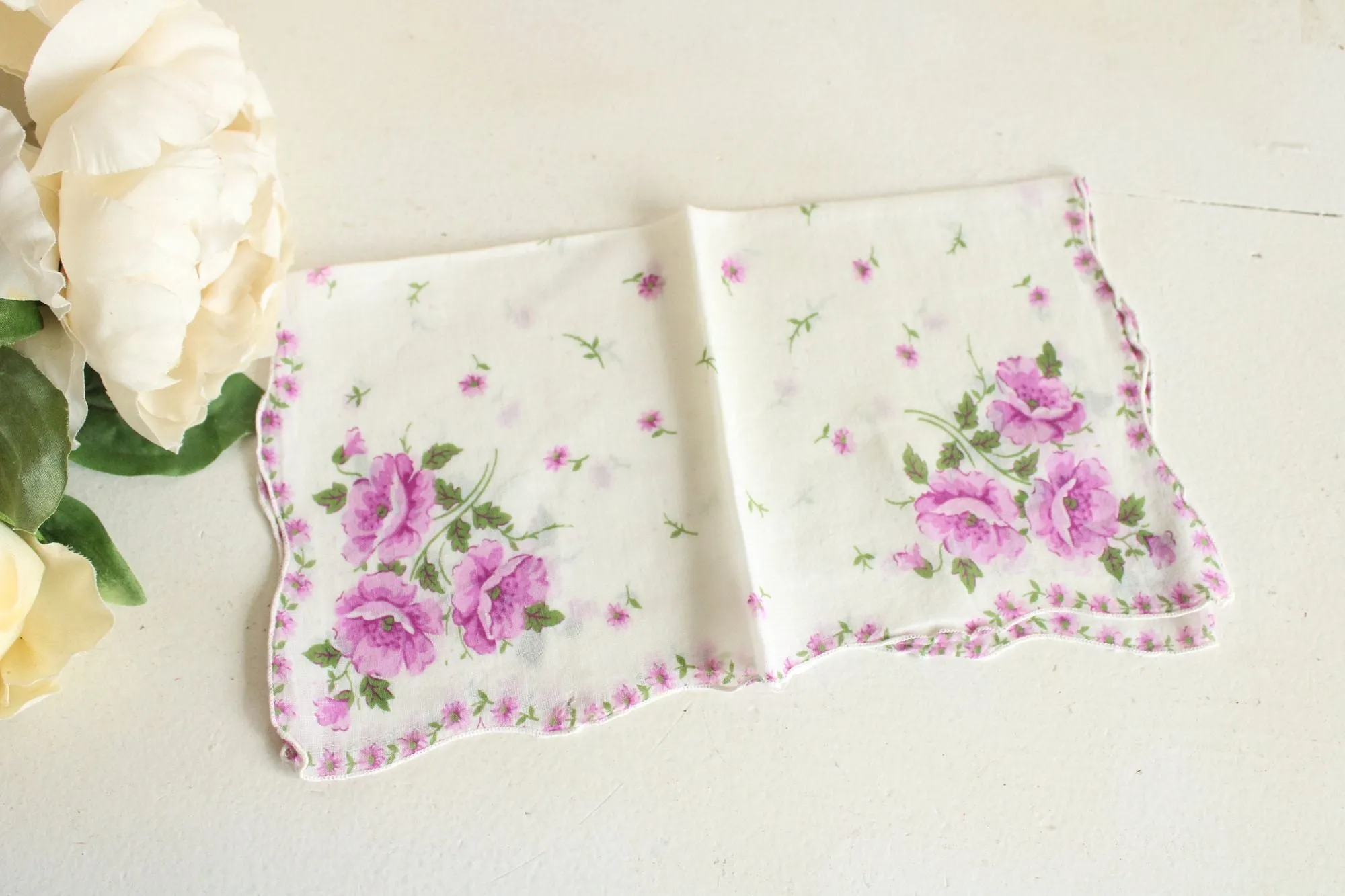 Vintage Cotton Purple Rose Print Hankie