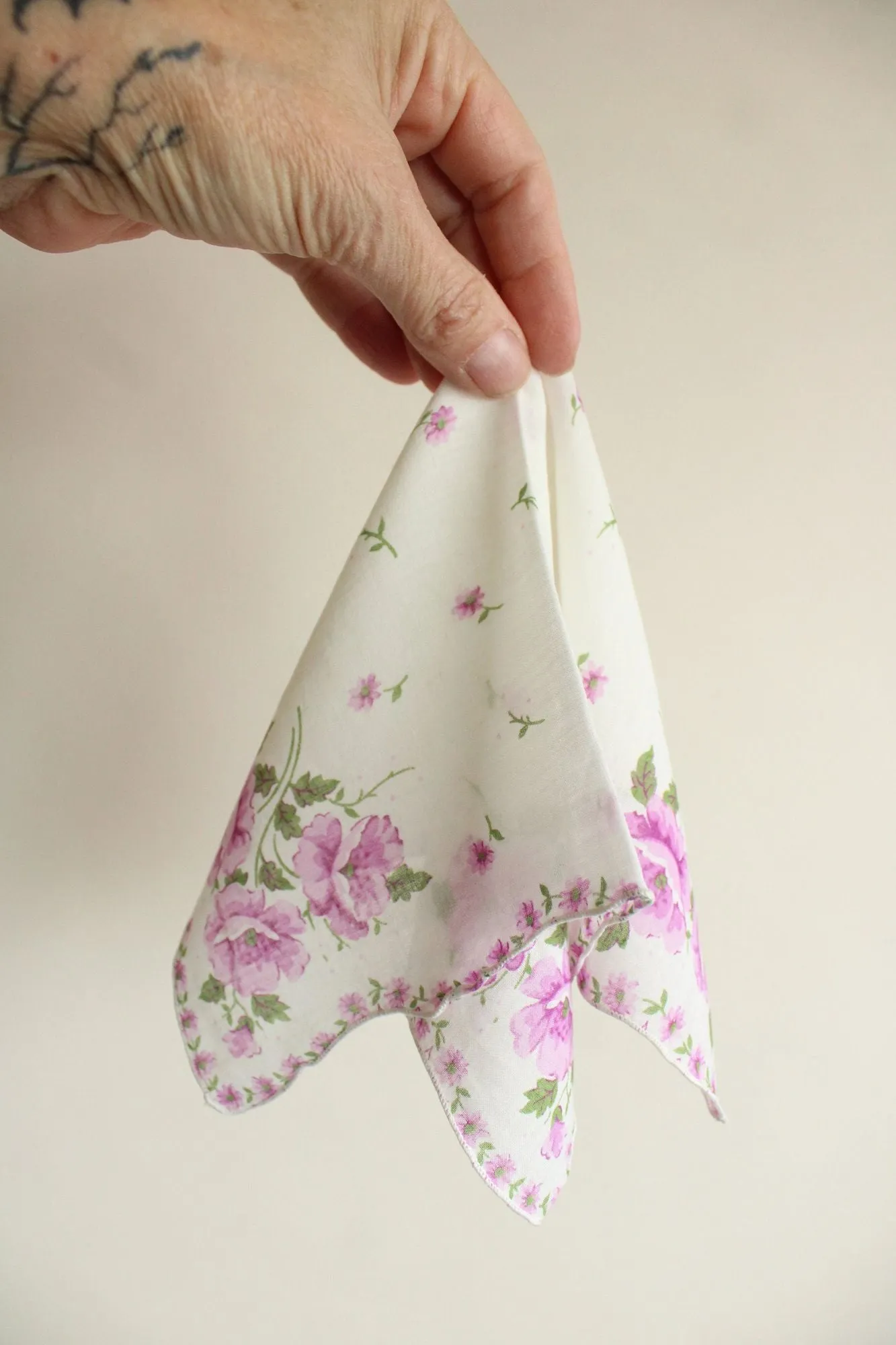 Vintage Cotton Purple Rose Print Hankie