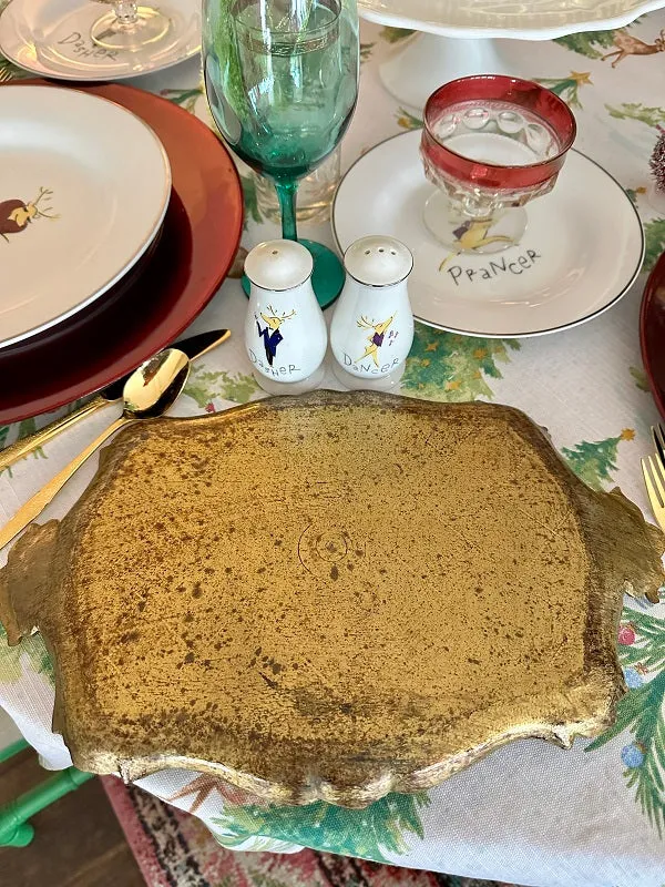 Vintage Florentine Tray, Italian, Green and Gold