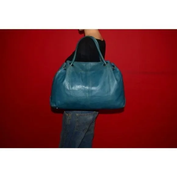 Vintage FURLA Teal Blue Leather XL Tote