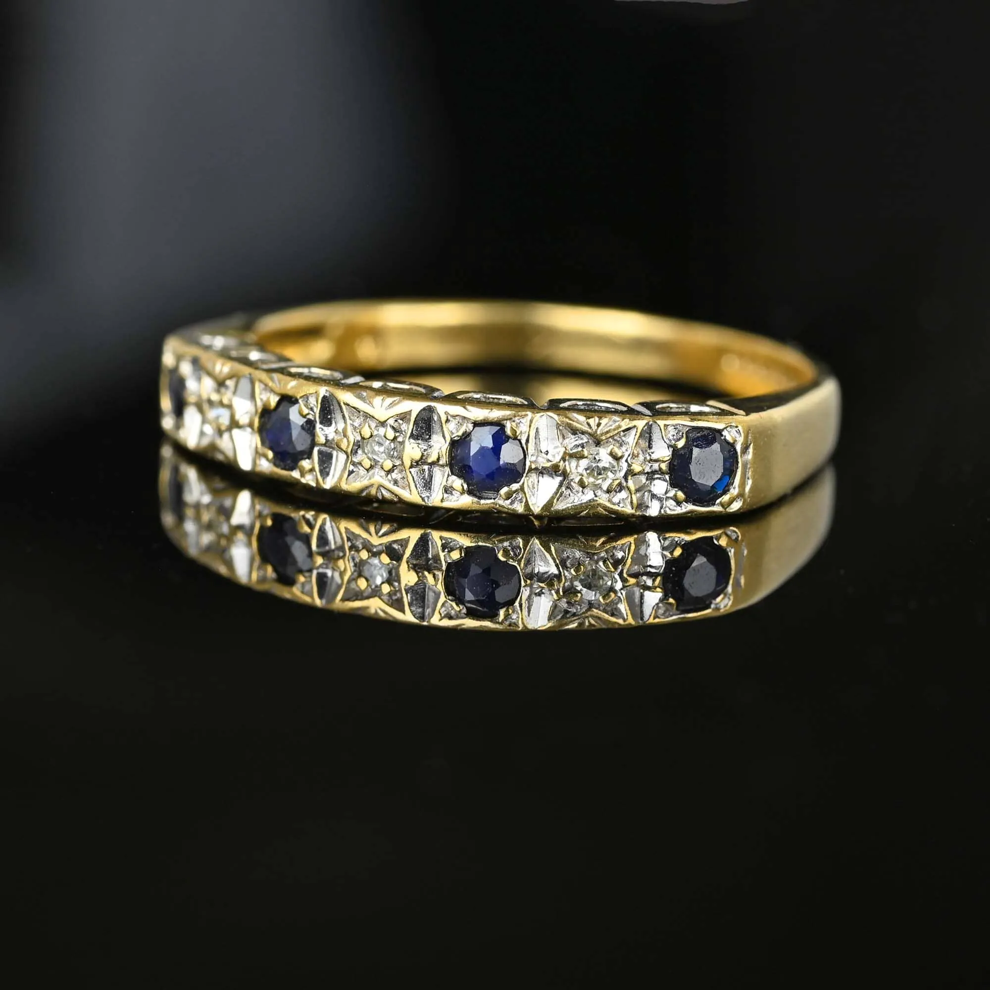 Vintage Gold Sapphire Diamond Ring Band