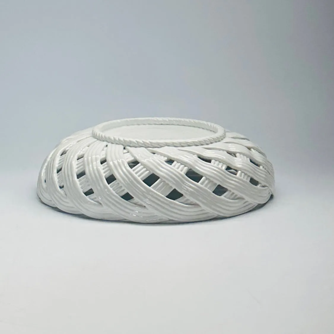 Vintage Italian Ceramic Woven Bread Basket