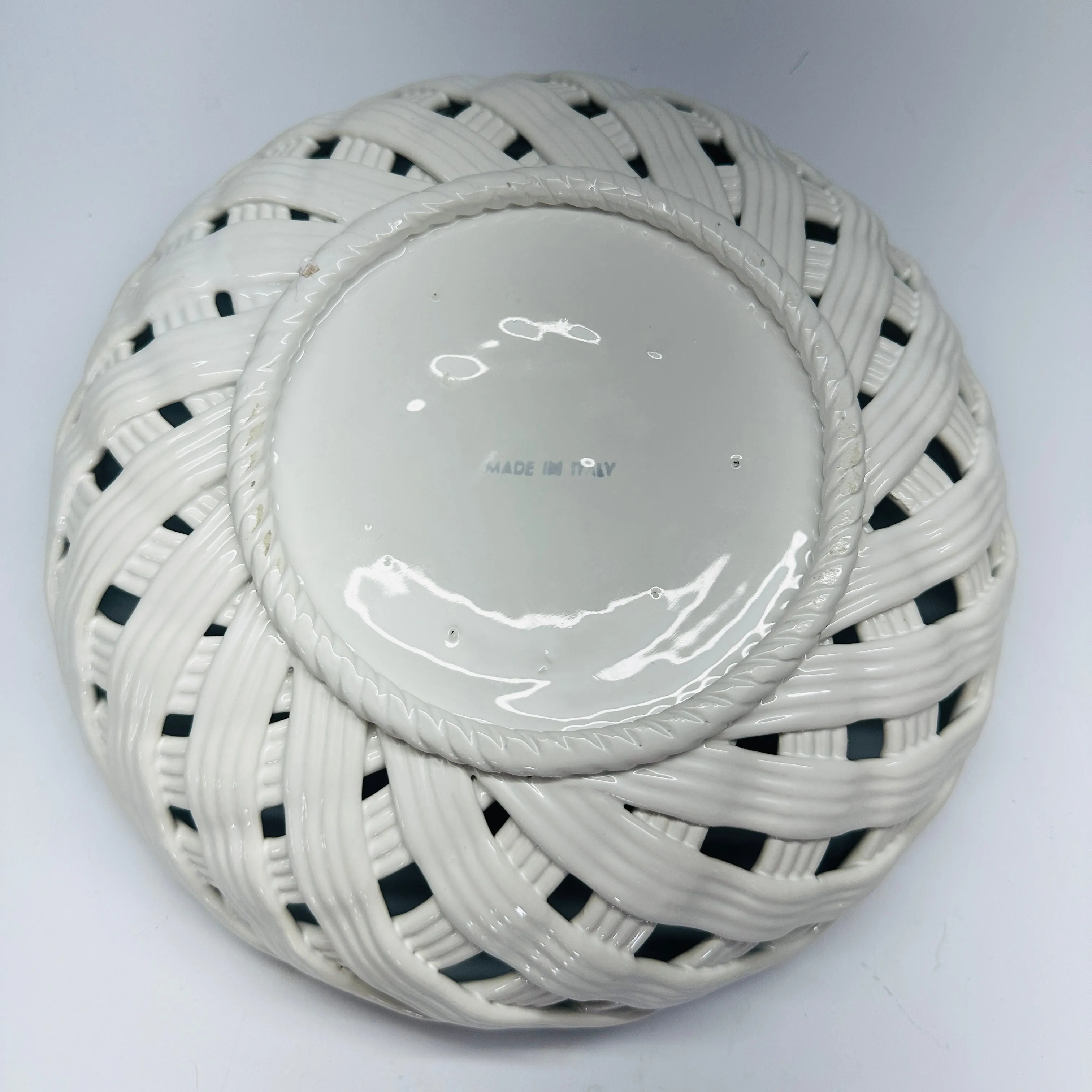 Vintage Italian Ceramic Woven Bread Basket